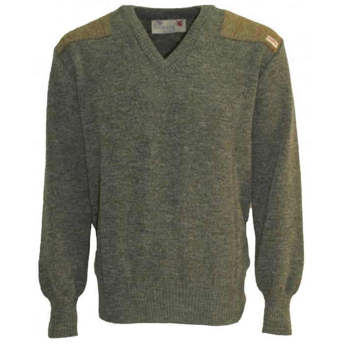 Drover- Vee neck sweater with Harris Tweed patches